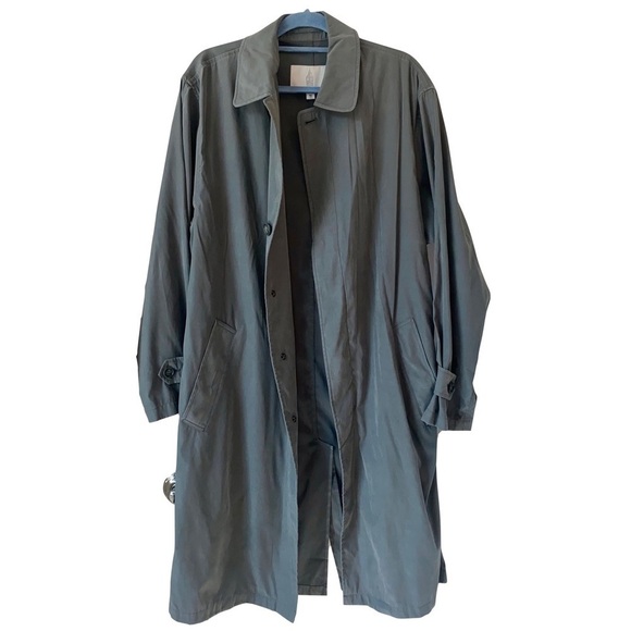 London Fog Single Breasted Trench Coat Green Zips Down into Zip-up Pocket Size M - Picture 1 of 9